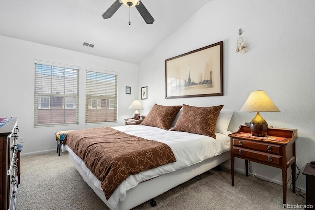 12753 Leyden St Unit C, Thornton, CO 80602 - bedroom featuring carpet flooring, vaulted ceiling, and a ceiling fan