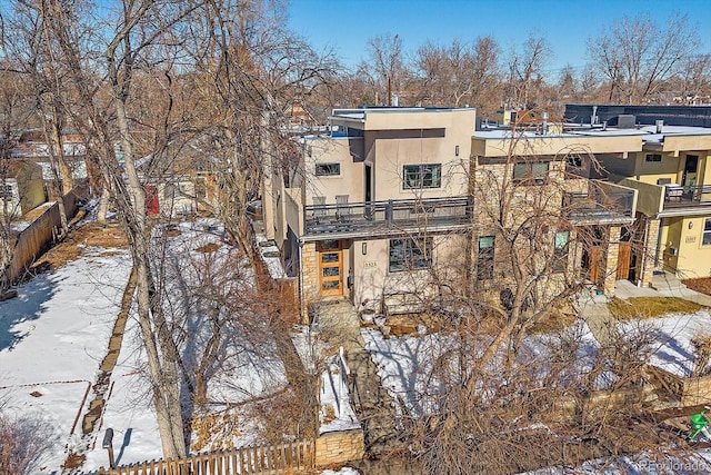 view of snow covered building