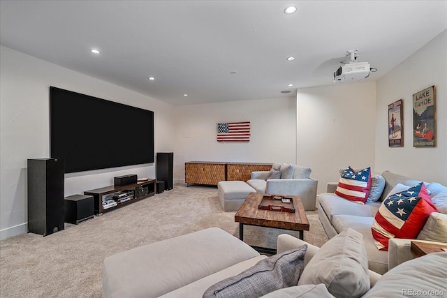 living room featuring light carpet