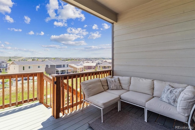 4992 Trails Edge Ln, Castle Rock, CO 80104 - wooden terrace featuring a residential view and an outdoor living space