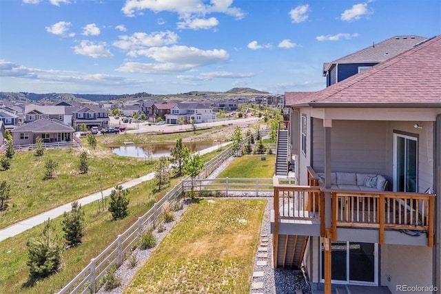 4992 Trails Edge Ln, Castle Rock, CO 80104 - view of yard with a residential view, a water view, and stairs