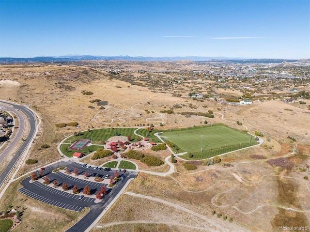 4992 Trails Edge Ln, Castle Rock, CO 80104 - aerial view of property and surrounding area with a mountainous background, rural landscape, and a desert landscape