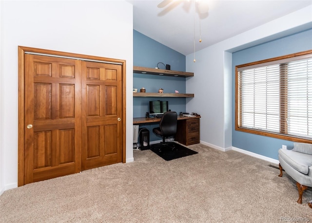 1660 Old Antlers Way, Monument, CO 80132 - office space featuring vaulted ceiling, carpet floors, and ceiling fan