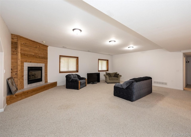 1660 Old Antlers Way, Monument, CO 80132 - living area featuring carpet floors and a fireplace