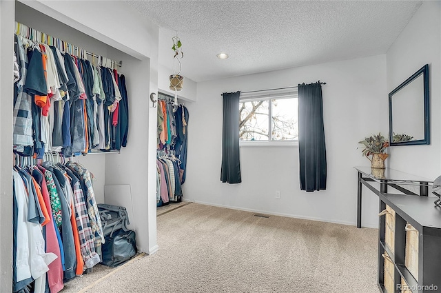 spacious closet featuring carpet flooring and visible vents