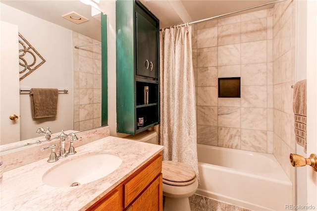 1275 Niagara St, Denver, CO 80220 - full bath with toilet, vanity, and shower / bath combo with shower curtain