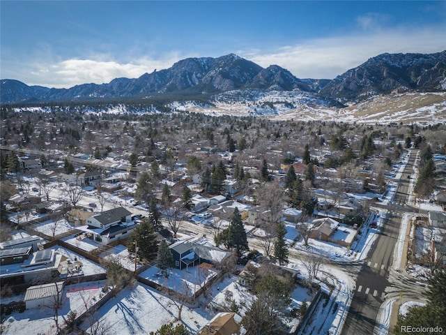 1120 Hartford Dr, Boulder, CO 80305 - snowy aerial view with a mountain view and a residential view
