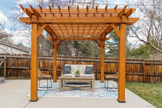1120 Hartford Dr, Boulder, CO 80305 - fenced backyard featuring a pergola, a patio area, and an outdoor living space
