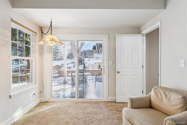 living area with a healthy amount of sunlight and carpet flooring