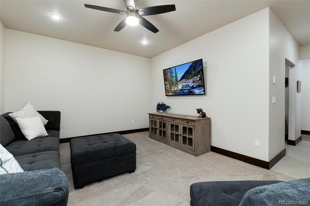 17 Vendette Rd, Silverthorne, CO 80498 - carpeted living room with baseboards, a ceiling fan, and recessed lighting
