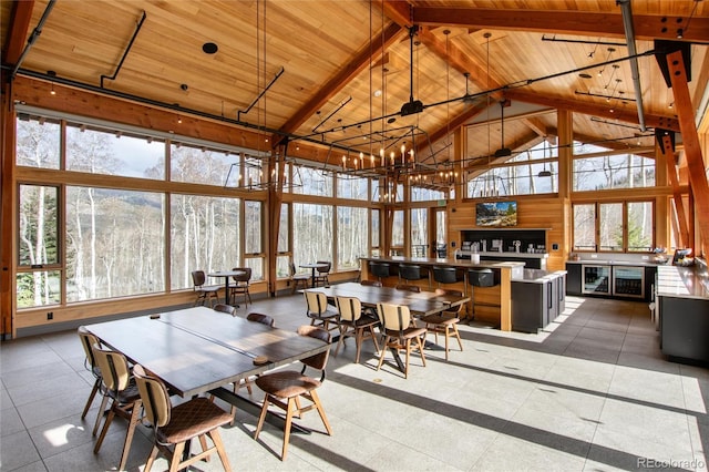 17 Vendette Rd, Silverthorne, CO 80498 - dining space with high vaulted ceiling, wooden ceiling, healthy amount of natural light, and a chandelier