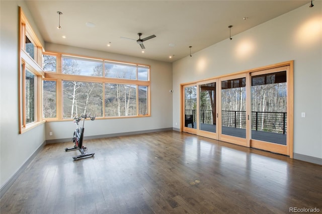 17 Vendette Rd, Silverthorne, CO 80498 - workout area with wood finished floors, ceiling fan, and baseboards