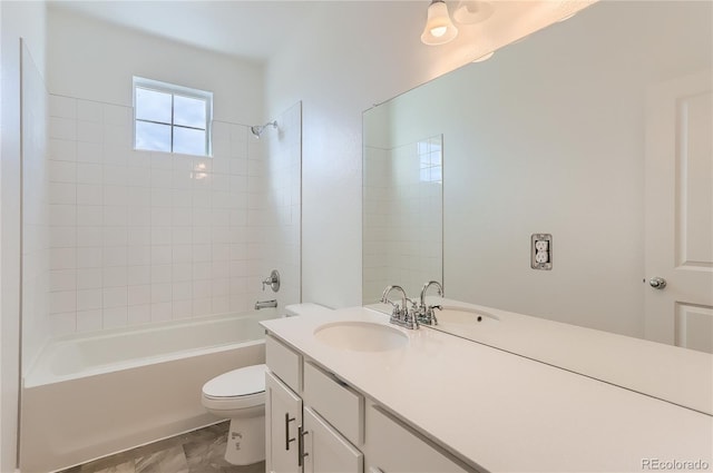 full bath with shower / bath combination, toilet, and vanity