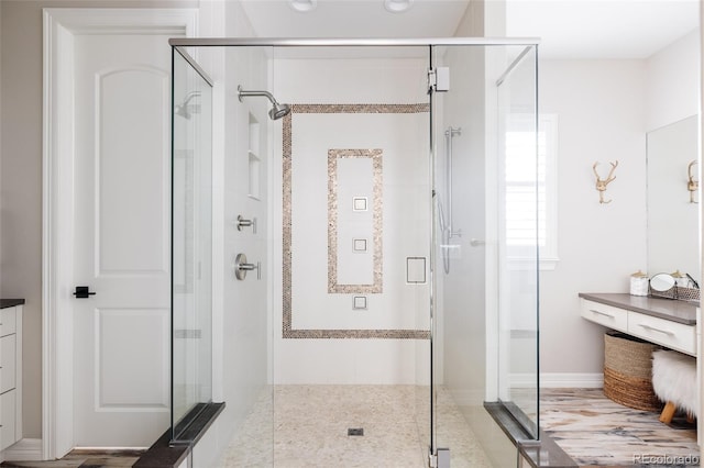 bathroom with a stall shower