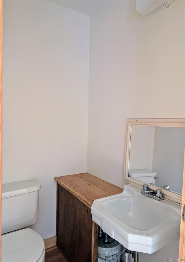 bathroom with hardwood / wood-style flooring, sink, and toilet