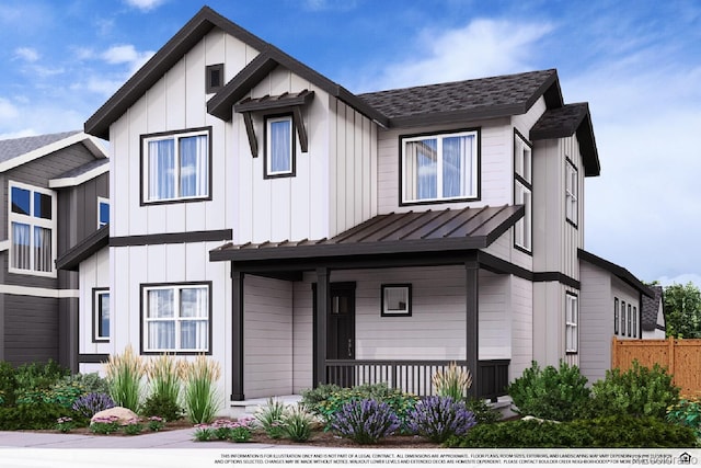 modern inspired farmhouse with covered porch