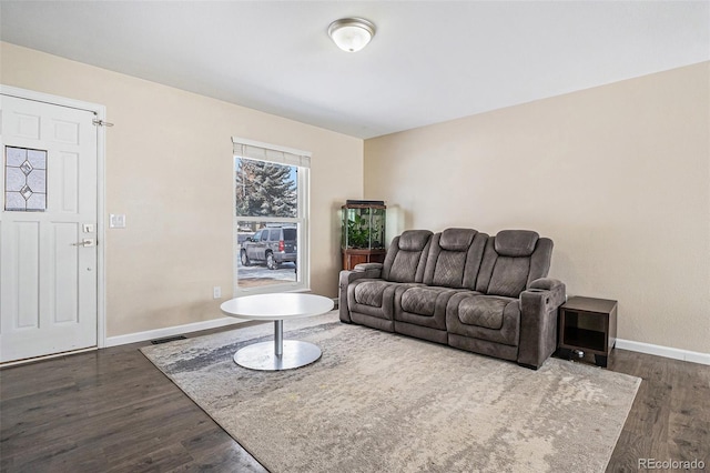 living room with dark wood-type flooring