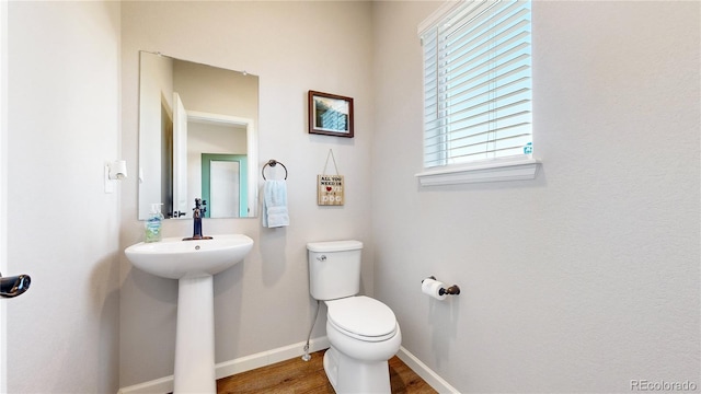 bathroom featuring sink, hardwood / wood-style floors, and toilet