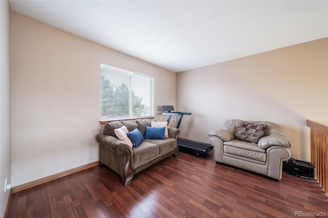 living room with dark hardwood / wood-style floors