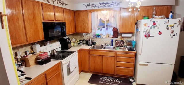 8338 Charles Way, Denver, CO 80221 - kitchen with white appliances, a sink, decorative backsplash, and light countertops