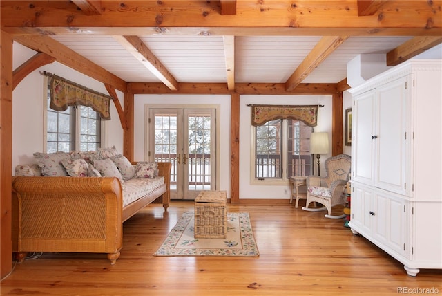 interior space with french doors, light wood-style flooring, and a healthy amount of sunlight