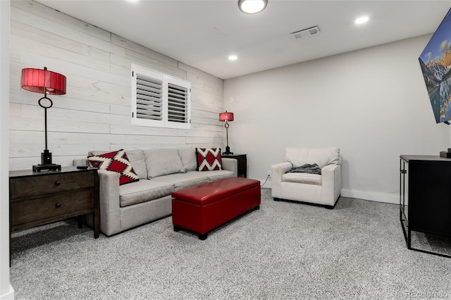 living room featuring light colored carpet