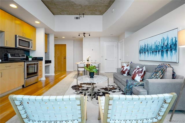 1700 Bassett St Unit 1119, Denver, CO 80202 - living area featuring light wood finished floors and recessed lighting