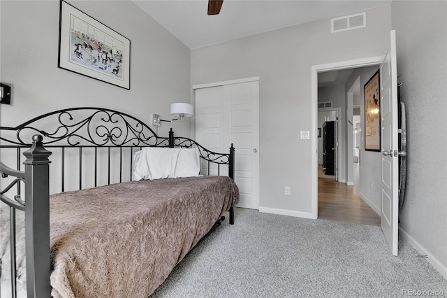 27853 E 8th Ave, Aurora, CO 80018 - bedroom with carpet flooring, a closet, and ceiling fan