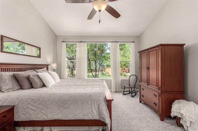 392 Driftwood Cir, Lafayette, CO 80026 - bedroom with vaulted ceiling, light colored carpet, multiple windows, and ceiling fan