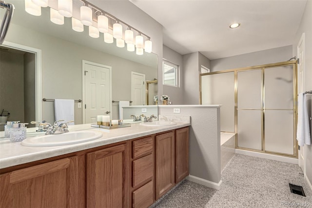 392 Driftwood Cir, Lafayette, CO 80026 - full bath with a shower stall, double vanity, a bathtub, and recessed lighting