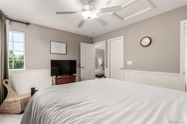 392 Driftwood Cir, Lafayette, CO 80026 - bedroom with attic access and a ceiling fan