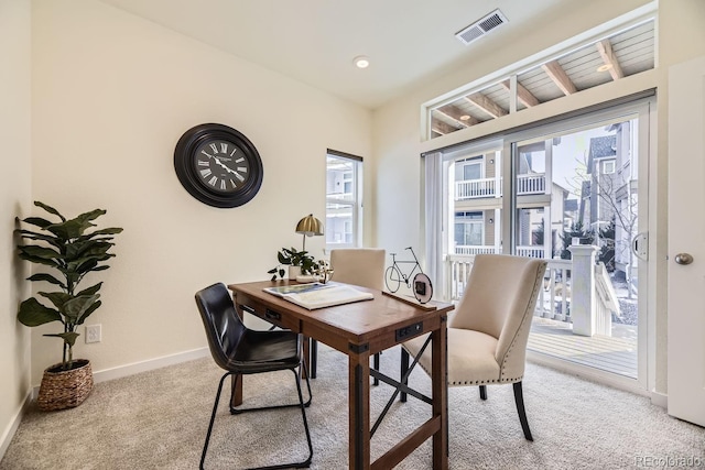 view of carpeted office space