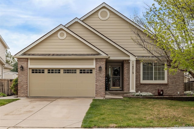 view of front facade with brick siding, concrete driveway, and an attached garage