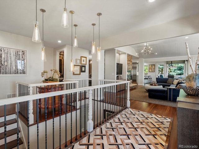 6405 Warriors Run, Littleton, CO 80125 - kitchen with wood finished floors, a chandelier, and recessed lighting