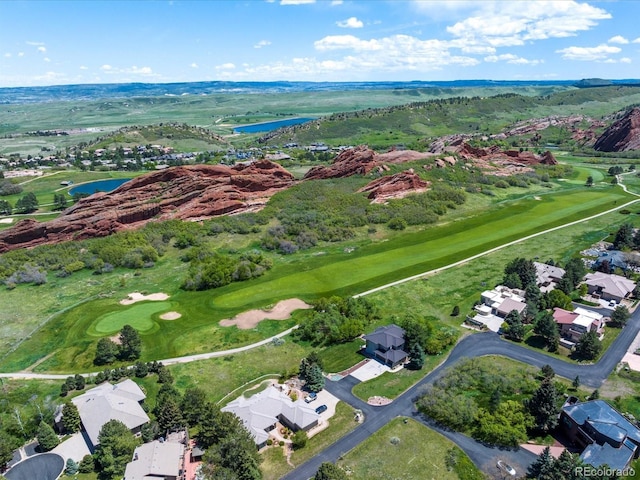 6405 Warriors Run, Littleton, CO 80125 - aerial view of property and surrounding area with a large body of water, a local golf course, and nearby suburban area