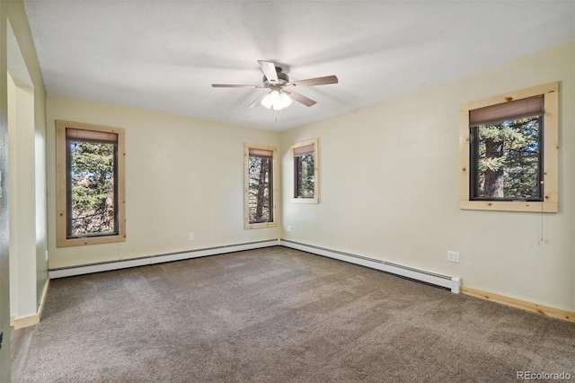 4835 Abo Ln, Monument, CO 80132 - spare room with carpet, ceiling fan, a baseboard radiator, and baseboards
