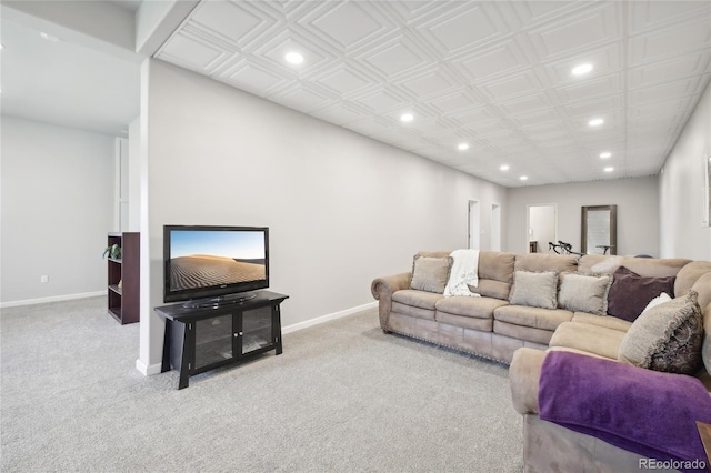 living room featuring light colored carpet