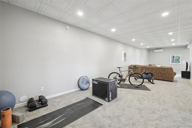 workout room with carpet flooring