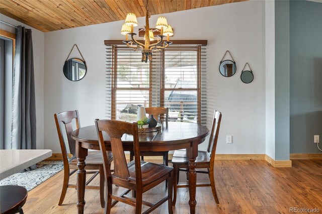 110 County Road 652, Grand Lake, CO 80447 - dining room with a chandelier, vaulted ceiling, wood ceiling, wood finished floors, and baseboards