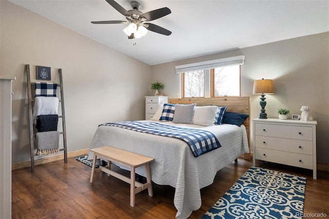 110 County Road 652, Grand Lake, CO 80447 - bedroom with vaulted ceiling, wood finished floors, ceiling fan, and baseboards