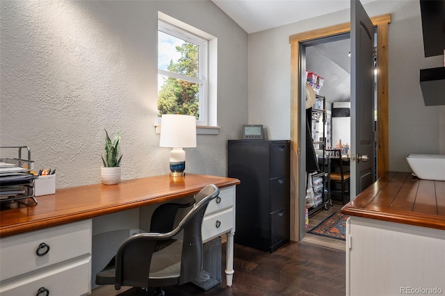 110 County Road 652, Grand Lake, CO 80447 - office with a textured wall and dark wood-style floors