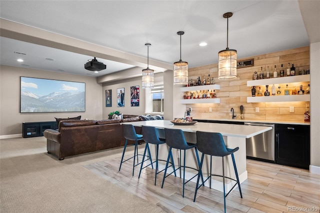 9563 Red Primrose St, Franktown, CO 80116 - indoor wet bar with dishwasher, recessed lighting, and pendant lighting