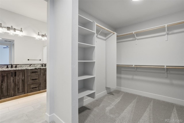 16510 Early Light Dr, Colorado Springs, CO 80908 - spacious closet featuring visible vents, a sink, and carpet flooring