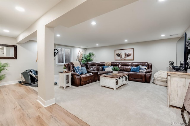 living room with light wood-type flooring