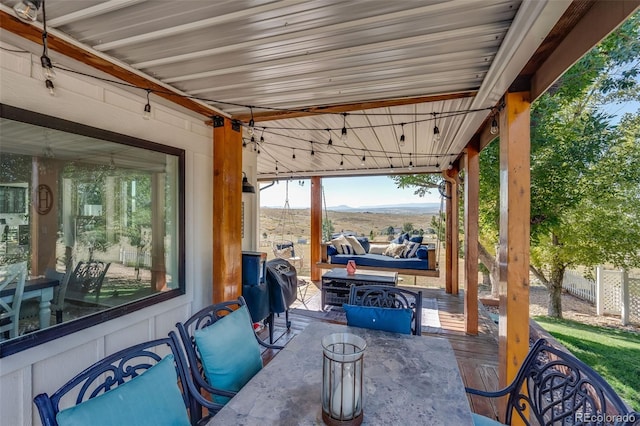 view of patio featuring a mountain view