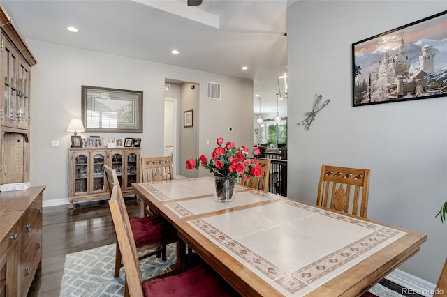 4767 S Odessa St, Centennial, CO 80015 - dining area featuring dark wood-type flooring, recessed lighting, and baseboards