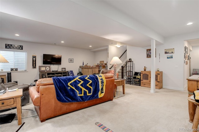 4767 S Odessa St, Centennial, CO 80015 - living area featuring light carpet, recessed lighting, and baseboards