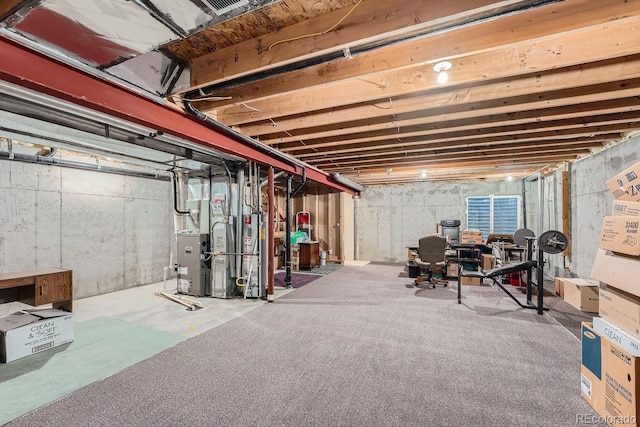 basement featuring water heater