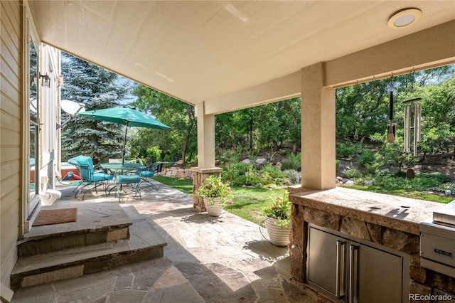 view of patio featuring outdoor dining space and an outdoor kitchen