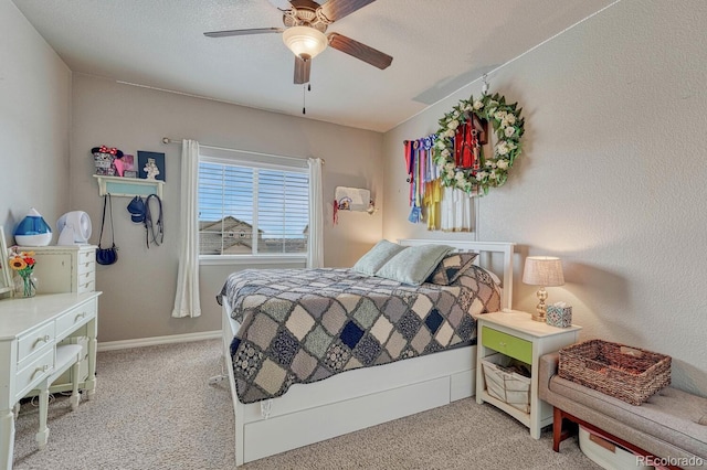 6132 Cubbage Dr, Colorado Springs, CO 80924 - bedroom featuring light carpet, baseboards, and ceiling fan